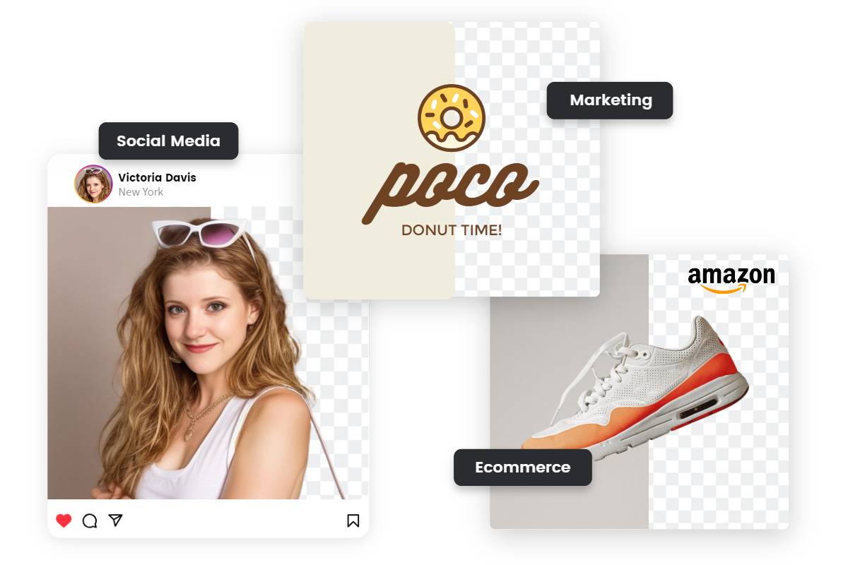 Remove bakground from different images- femal portrait, logo and shoe